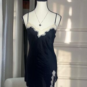 Vintage Victoria’s Secret Elegant Navy Slip Dress with Lace Trim